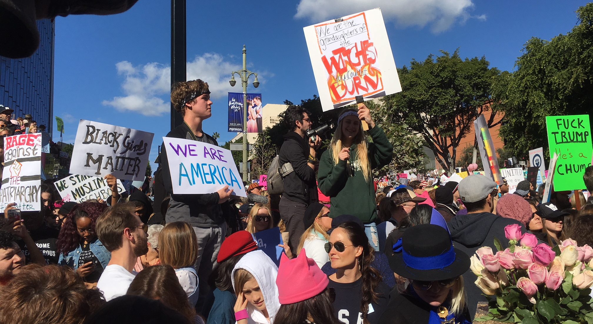 Protesters with signs in LA