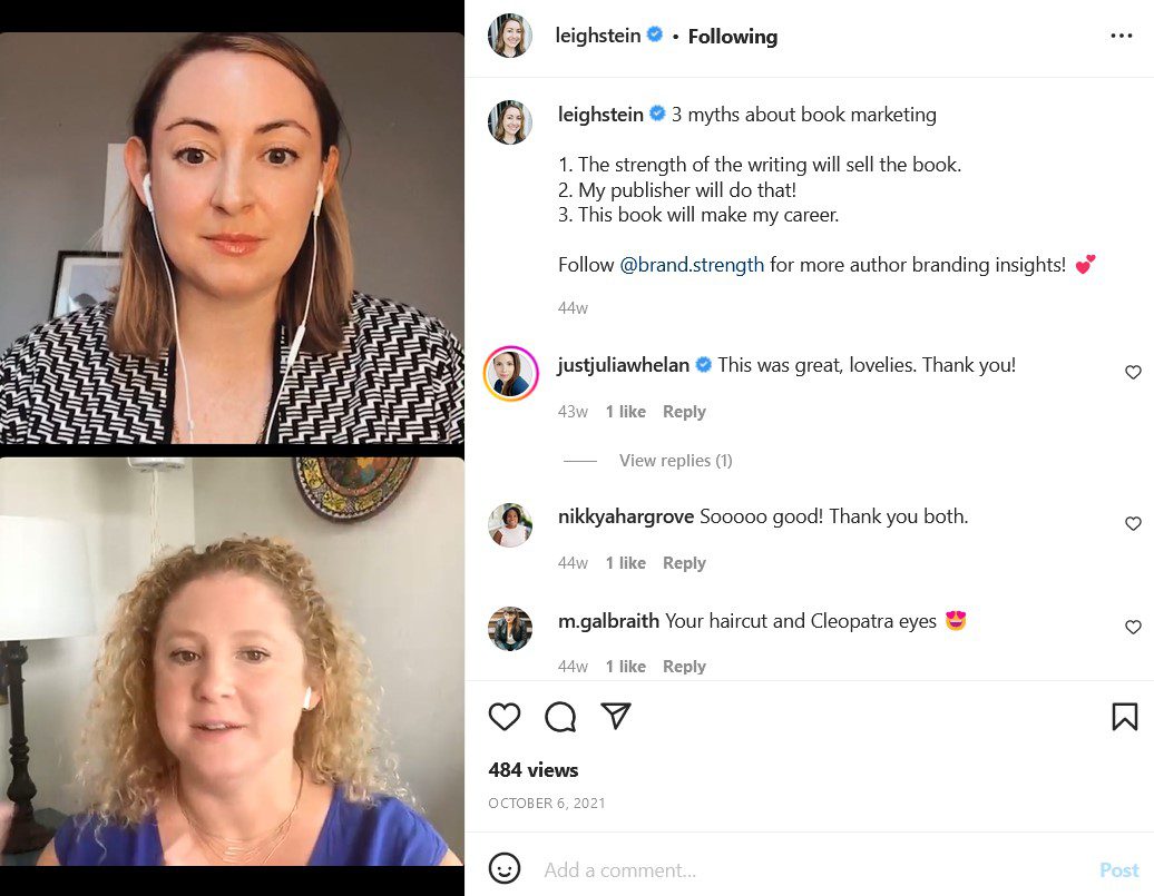 IG Live 3 Myths About Book Marketing w Leigh Stein Andrea Guevara